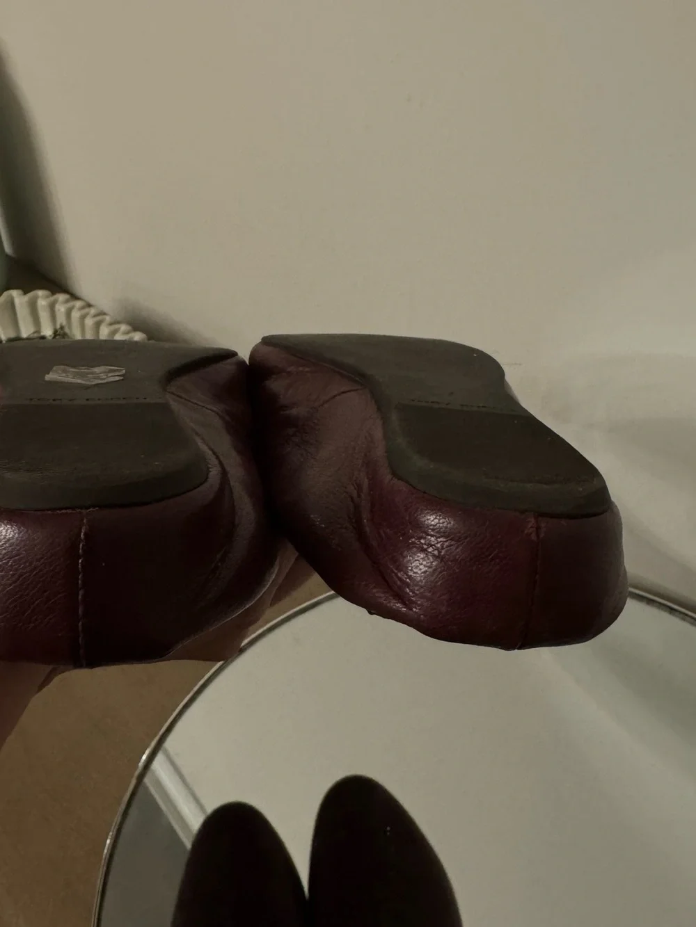 Tory Burch Burgundy Leather Logo Ballet Flats